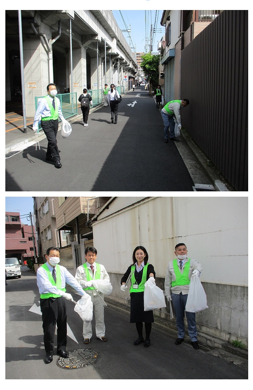 月例、会社周辺（西区戸部本町～花咲町）の清掃活動を行いました。